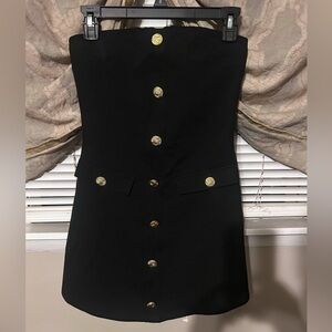 Kali Fashion Black Strapless Mini Dress with Gold Buttons